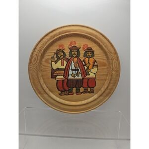 Vintage 7.5" Wooden‎ Russian Folk Art Painted Plate
